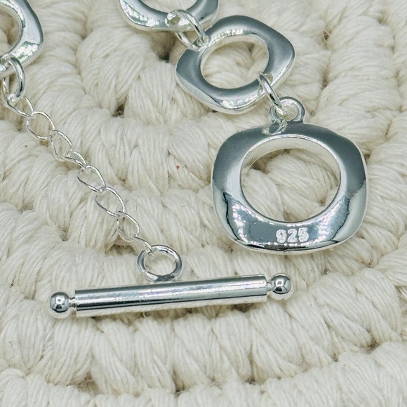 925 Sterling Silver Round Ring Charm Chain Bracelet - Picture 8 of 8